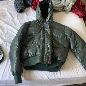 Green puffer coat with hood